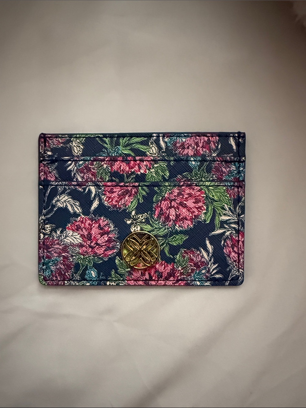 Lilly Pulitzer Navy Floral Card Holder with Pink and Green Accents